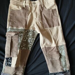 Patchwork Brown and Beige Men's Pants
